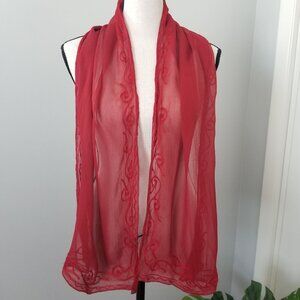 Red sheer embroidered scarf